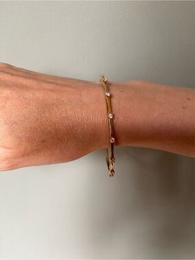 Delicate Gold and Crystal Accent Bangle Bracelet